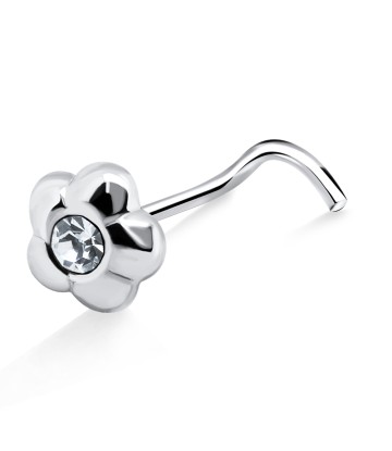 Stone Flower Shaped Silver Curved Nose Stud NSKB-21